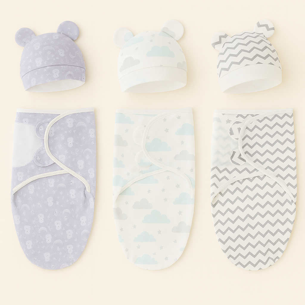 Baby Swaddle & Muts Set – 3-delige Set
