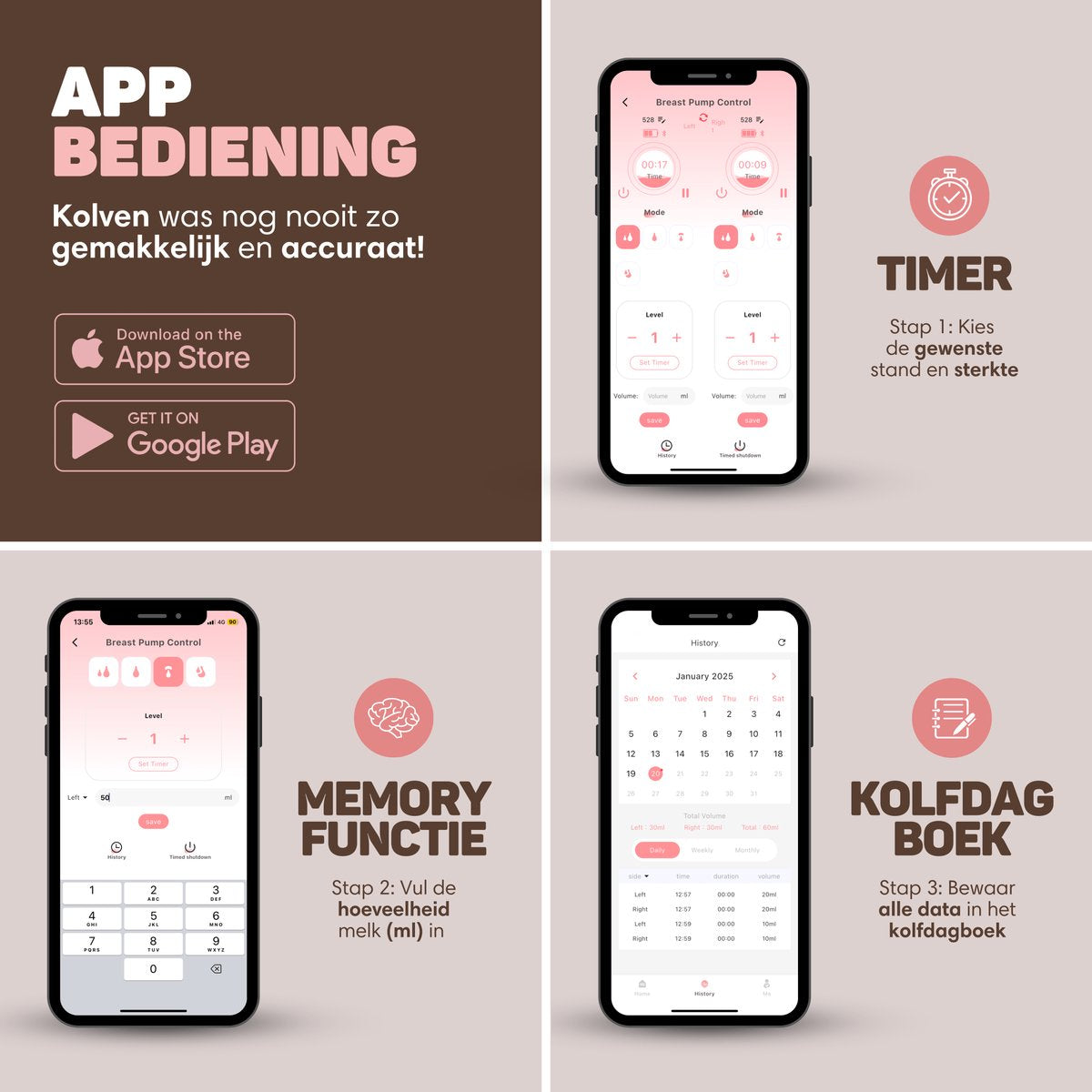 BabyCare - Elektrische Draadloze Borstkolf - met APP bediening