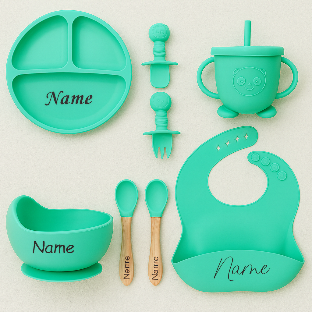 7-delige Siliconen Eetset voor Baby’s – Gepersonaliseerd met Naam