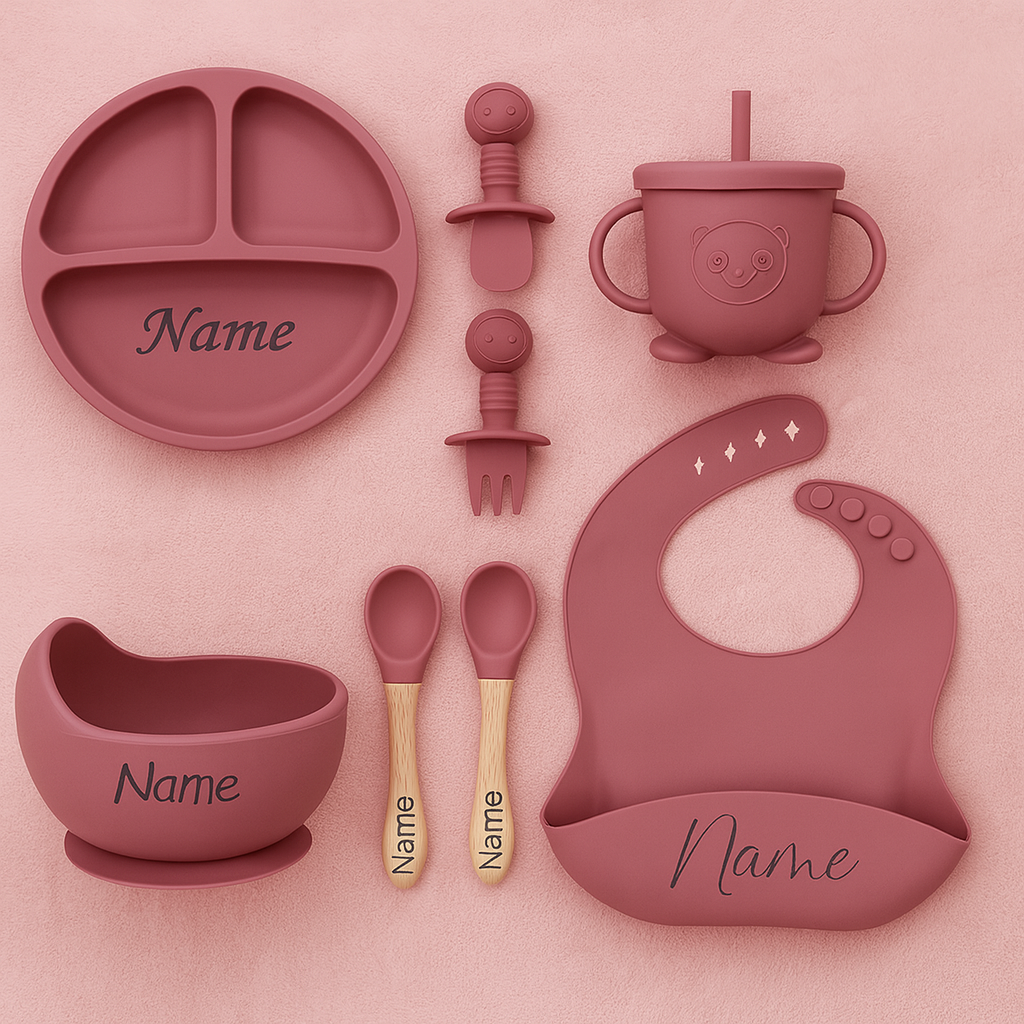 7-delige Siliconen Eetset voor Baby’s – Gepersonaliseerd met Naam
