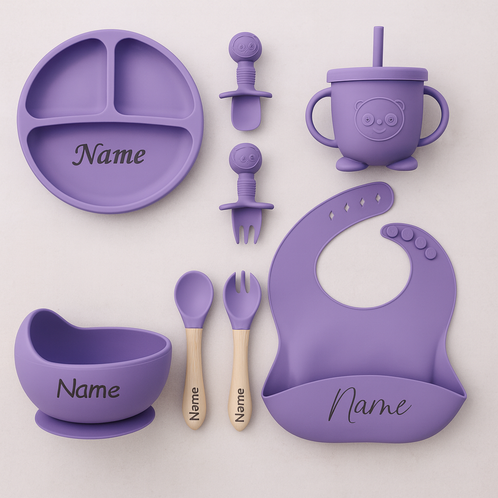 7-delige Siliconen Eetset voor Baby’s – Gepersonaliseerd met Naam