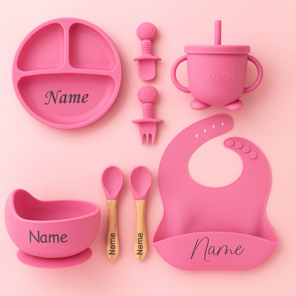 7-delige Siliconen Eetset voor Baby’s – Gepersonaliseerd met Naam