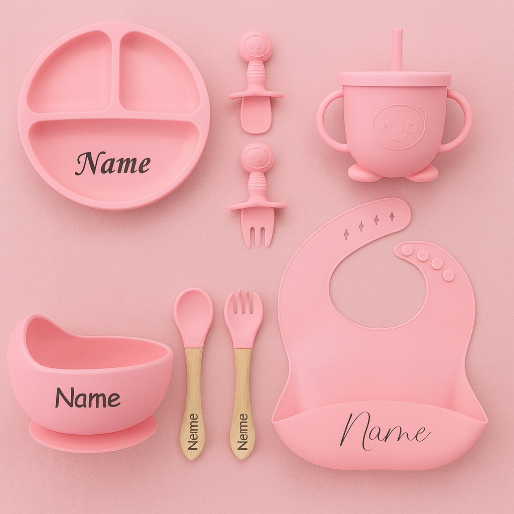 7-delige Siliconen Eetset voor Baby’s – Gepersonaliseerd met Naam
