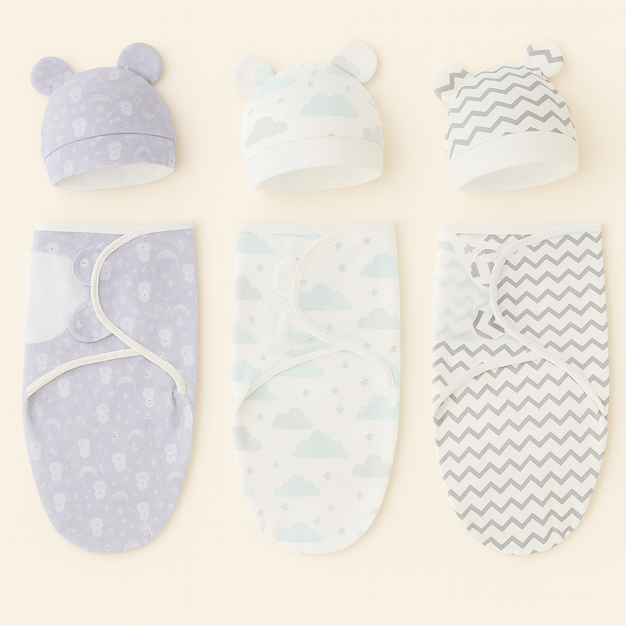 Baby Swaddle & Muts Set – 3-delige Set
