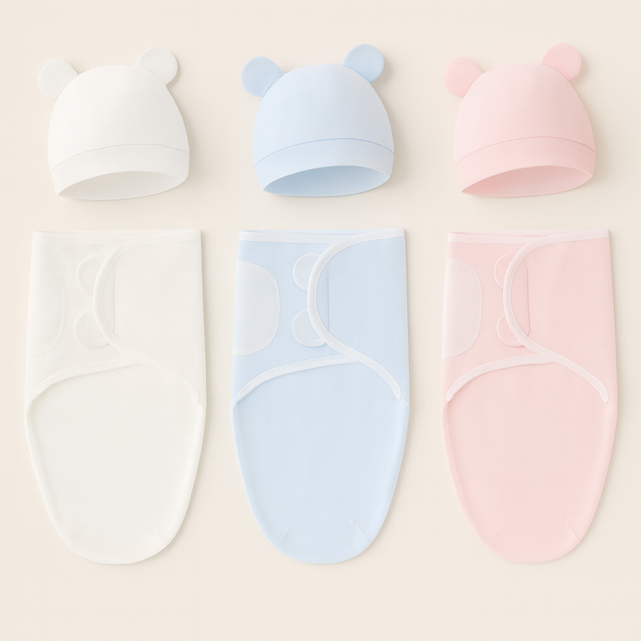 Baby Swaddle & Muts Set – 3-delige Set