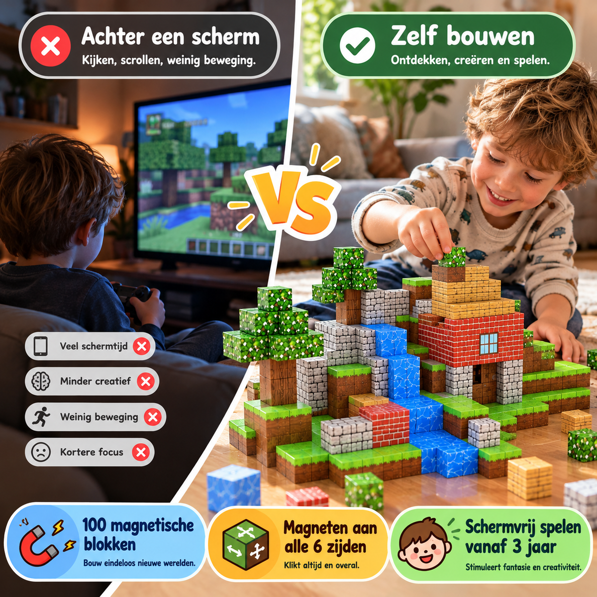 Magnetische Blokken 100 Stuks | Pixel Bouwblokken