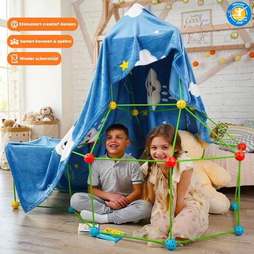 Kinderen bouwen een fort met de DreamHut™ creatieve bouwset