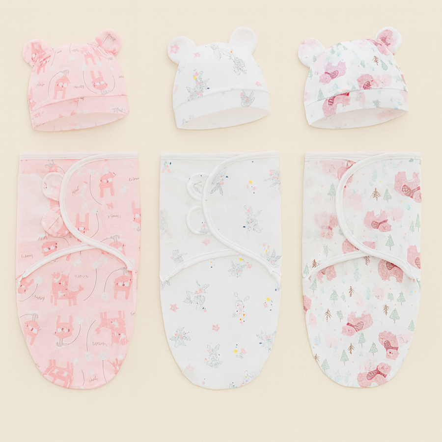 Baby Swaddle & Muts Set – 3-delige Set