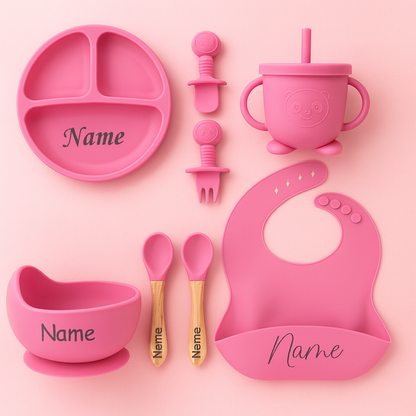 7-delige Siliconen Eetset voor Baby’s – Gepersonaliseerd met Naam