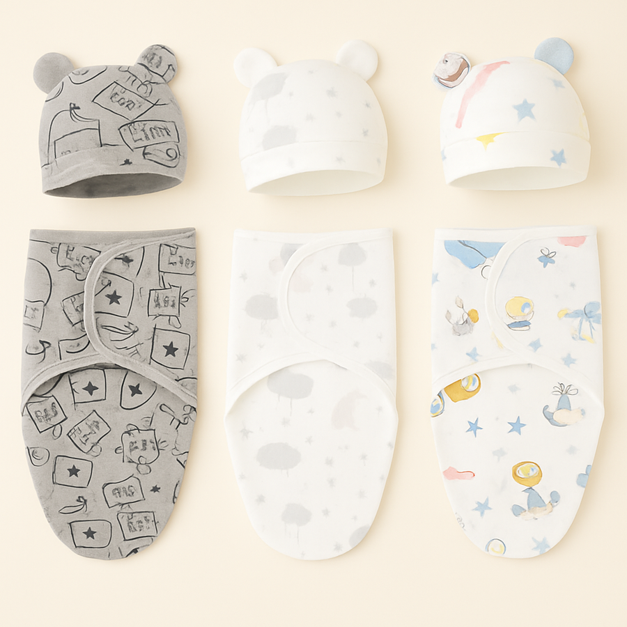 Baby Swaddle & Muts Set – 3-delige Set